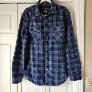 NEARLY NEW Lee Navy and Red Plaid Fleece Button-Up Shirt Jacket